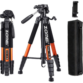 Штатив ZOMEi 188 см - важкий, для професійного відео та фото, сумісний з DSLR, телефонами, проекторами, біноклями, телескопами (чорний, помаранчевий)