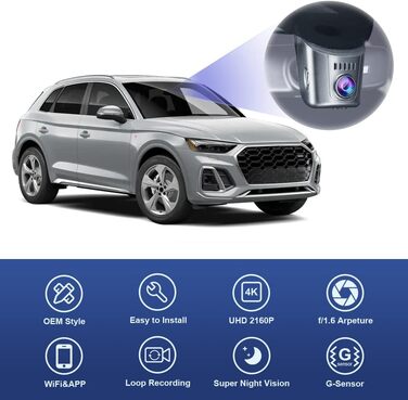 Автомобільний відеореєстратор FITCAMX OEM 4K для Audi A1 A3 A4 A5 A6 A7 A8 Q2 Q3 Q5 Q7 Q8 TT R8 e-tron Sportback GT (2019-2026), WiFi, G-сенсор, 64 ГБ карта пам'яті