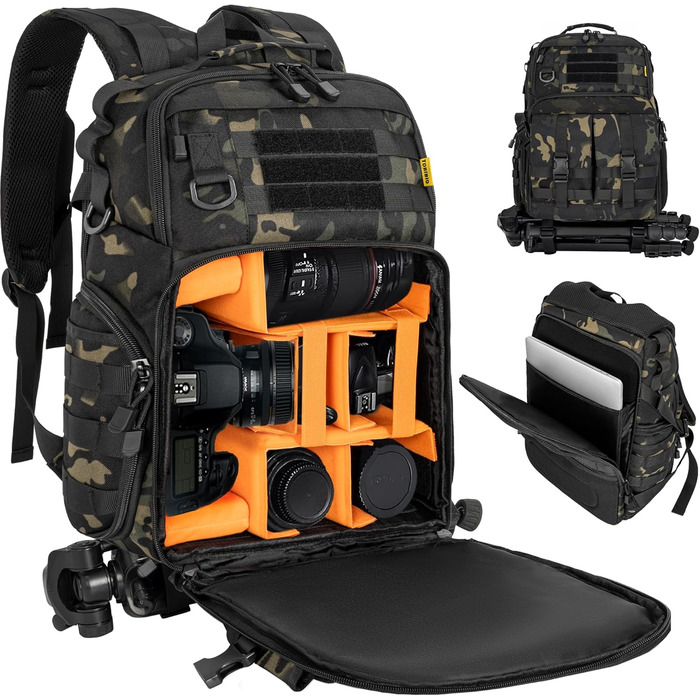 Рюкзак для камери OUUTMEE з відділенням для ноутбука 15.6 дюймів - водонепроникний рюкзак для фотокамери, міцний рюкзак для DSLR/SLR, сумісний з Canon, Nikon, DJI дронами | Знімний м'який вкладиш |