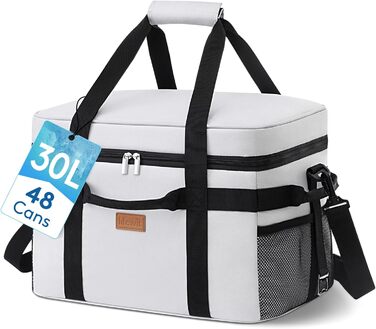 Lifewit Cooler Bag 30L, Foldable Picnic Bag for Food & Drinks, Portable Ice Bag for Men, Women, Insulated Thermal Bag for Work, Picnics, Camping, Silk Grey