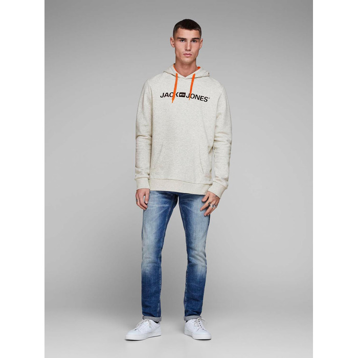 Чоловічий худі Jack & Jones Reg Fit з капюшоном та кишенею, White Melange (Shocking Orange), розмір XXL