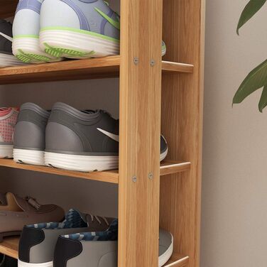 Soges 5-Tier Shoe Rack Shoe Cabinet Wood, 75 x 30 x 94.5 cm Shoe Storage Shoe Stand for Living Room, Entrance Hall, Hallway, Teak