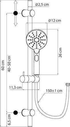 aquaSu® Shower Set Acana | Black | Showerhead: 3 Spray Patterns, Pattern Change via Button & 12 cm Spray Plate | 150 cm Metal Shower Hose | 60 cm Shower Rod | Slider | Anti-limescale Nozzles | 72288 9