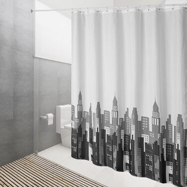 Шторка для душу DUFU, водонепроникна та пральна, 180x200 см, темно-сіра | Поліестер, 12 гачків, швидковисихаюча, напівпрозора