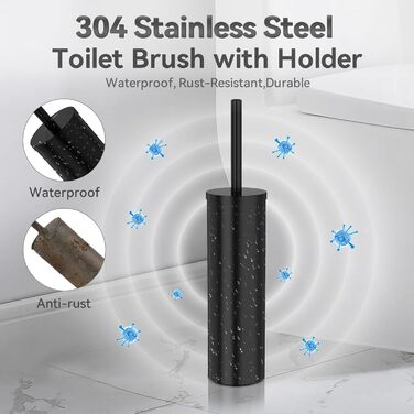Торцева щітка для унітазу DOWRY з тримачем, 2 насадки, металева, чорна, циліндрична