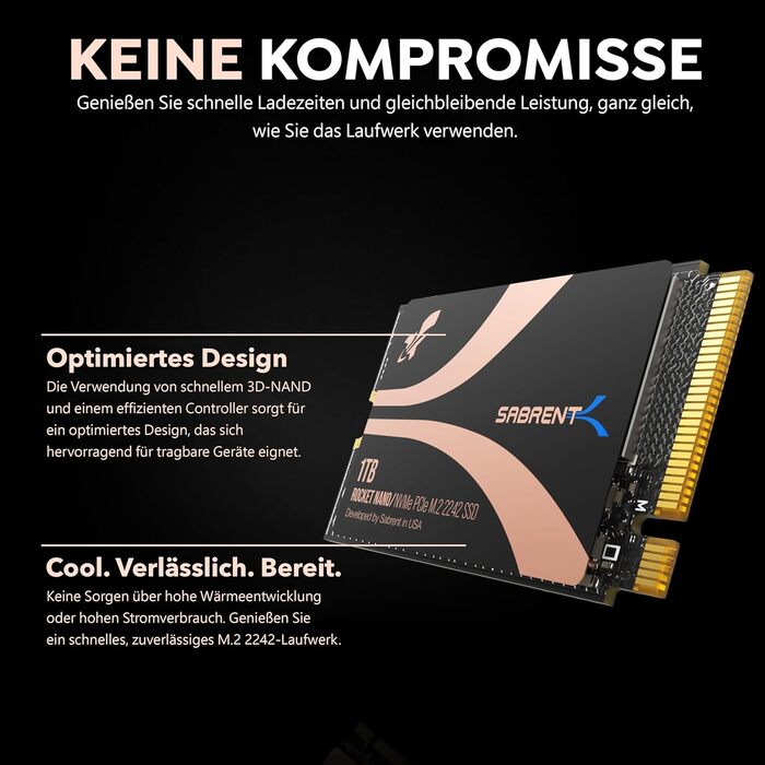 SSD Sabrent Rocket 1TB 2242 PCIe Gen 4 NVMe DRAM-Less - SB-2142-1TB