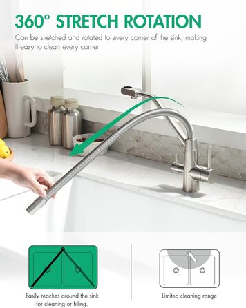 Змішувач кухонний з висувною лійкою, 360° поворот, щіткове золото, для кухні