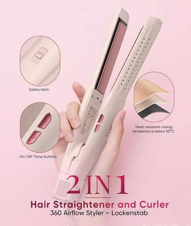 Випрямляч та плойка 2-в-1 з охолодженням Air Glatt, негативне іонізація, 4 температурні режими, рожевий