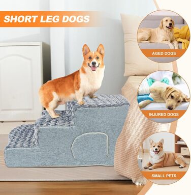 Сходинки для собак 3-ступеневі з будиночком для котів та пандусом для собак. Неслизькі сходи з високощільну піну для маленьких/середніх собак, легко чистяться