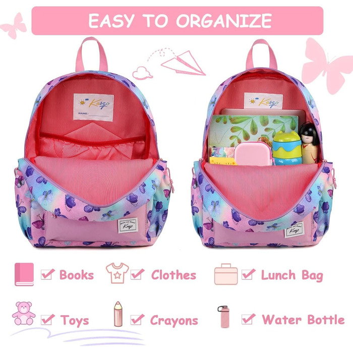 Дитячий рюкзак для школи Kinderrucksack: милий рюкзак для дітей 6-8 років (1 клас), водонепроникний, з нагрудним ременем, 13 літрів, 29x12x38 см, з малюнком метелика