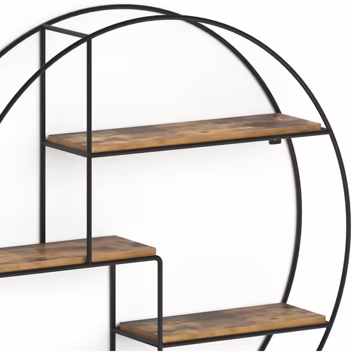 Vicco Wandregal Fyrk, Hanging Shelf, Rustic Oak/Black, 55 x 55 cm Round