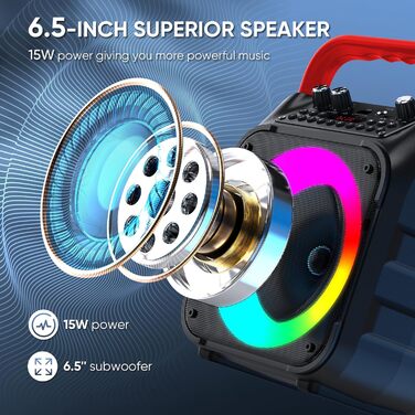 Wowstar Караоке Машина з 2 мікрофонами, Портативна Bluetooth Колонка з підсвічуванням для дорослих/дітей, PA Комплект, Підтримка TF/USB, FM, запис, AUX, TWS, для вечірок (червона)