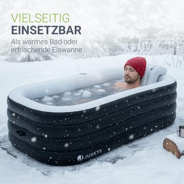 Надувна ванна Juskys L для відпочинку на відкритому повітрі: ванна для айсбергу, мобільна, з підголівником, з кришкою та насосом, чорна