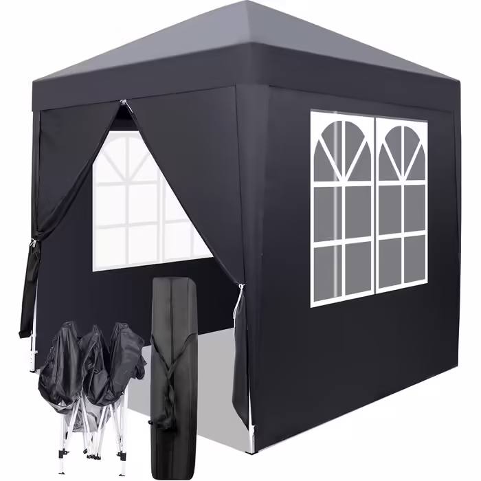 2x2m Gazebo, Pop-up, Windproof, Waterproof, Folding Gazebo, UV Protection 50+, Adjustable Height, with 4 Side Panels, for Outdoor, Garden, Party, Camping, Dark Grey