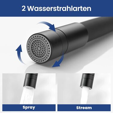 Змішувач кухонний CECIPA SOFETIY SERIE (Чорний) з гнучким виливом 360°, для високого тиску, з 2 режимами струменя, з нержавіючої сталі, для раковини