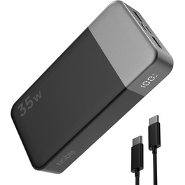 Power Bank Nobis 20000mAh з LED дисплеєм, 35W USB-C, 4 порти, швидка зарядка, сумісний з MacBook, iPhone 15, Samsung S23 (Зелений/Чорний)