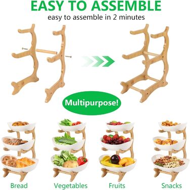 Керамічна етажерка для фруктів Dreamhigh® з 3 ярусами, економна та стійка, сучасна фруктова та овочева миска з бамбуковою підставкою
