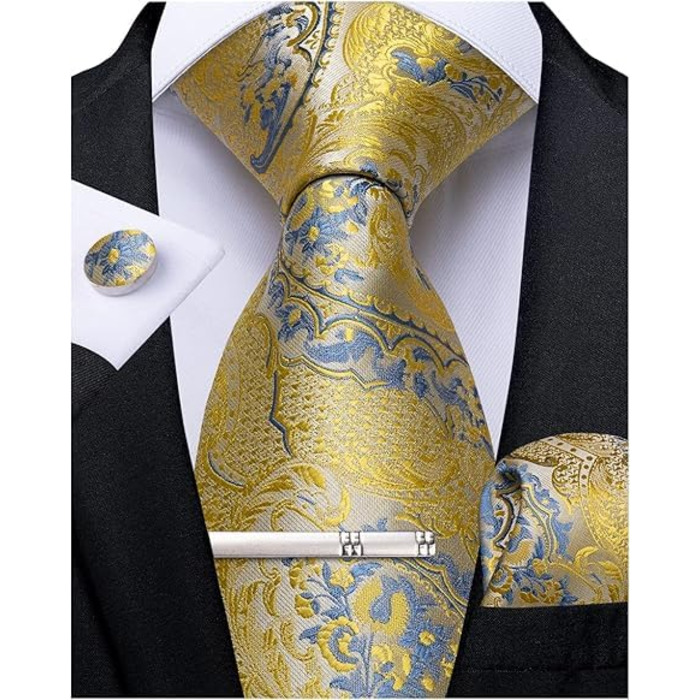 Краватка з візерунком пейслі для чоловіків DiBanGu, шовкова краватка та нагрудна хустинка, затискач для краватки, манжетні кнопки, для весілля та випускного