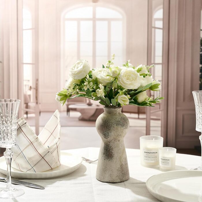 Керамічна ваза, блакитно-коричневий дизайн, ваза в скандинавському стилі для декору, сучасна ваза для вітальні, спальні, кухні, передпокою, ванної кімнати (натуральний коричневий, 20 см)