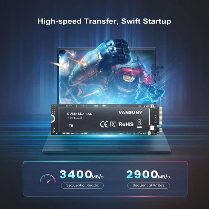 SSD Vansuny 1TB M.2 NVMe Gen3x4 PCIe TLC – Швидкий SSD для ігрового ПК