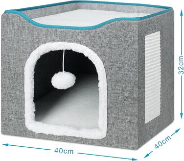 Кігтечка-будиночок для котів Brian & Dany, сіра, 40x40x32 см з ігровим м'ячиком та когтеточкою