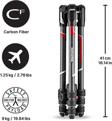 Компактний дорожній штатив Manfrotto Befree Advanced з кулястою головкою та важелем блокування, алюміній, для DSLR та бездзеркальних камер