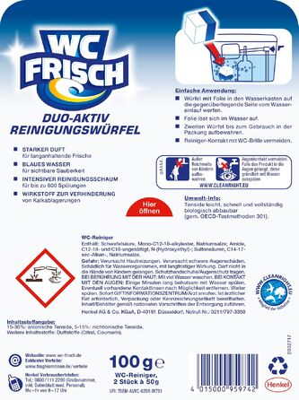 Блоки для бачка унітаза WC Frisch Duo-Aktiv, очищувач та засіб проти вапняного нальоту 2в1, гігієнічна чистота та свіжість (12х2 шт)