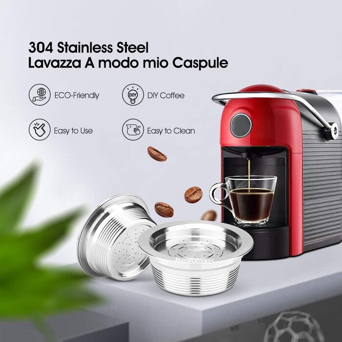 Cafilas Refillable Lavazza A Modo Mio Coffee Capsule made of Stainless Steel for Refilling, Refill Capsule, compatible with Lavazza A Modo Mio (Coffee Capsule + Coffee Tamper)
