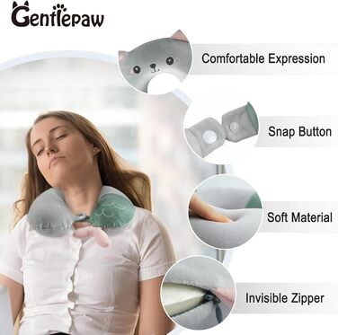 Дитяче подушечка для шиї з меморі-піною, U-подібна подушка для подорожей (літак, авто, поїзд), милий дизайн, знімна наволочка (сірий)