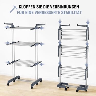 Клатковий сушильник для білизни Turm з 6 крил та 2 обертовими бічними крилами - сірий S