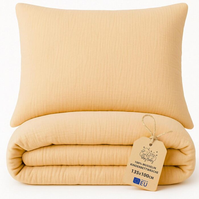 Бетліна з мусліну для дитячого ліжечка 100x135 см - комплект з наволочки 40x60 см та ковдри. Бавовна, сертифікат Oeko-Tex. (Бежевий)