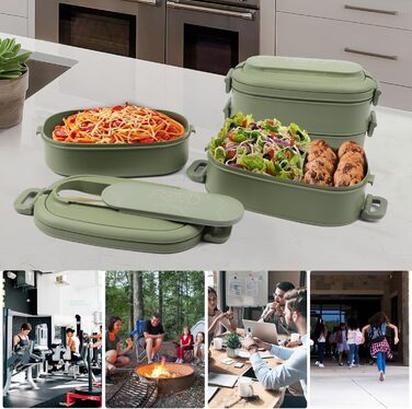 Ланчбокс Brotdose 2-ярусний, 1550 мл, з ложкою та виделкою, синій (авокадо), BPA Free, для дорослих