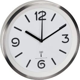 TFA Dostmann Analog Wall Clock, 60.3535, with Night Light, Quiet Movement with Second Hand, White/Silver, 60.3535.02, L 253 x W 253 x H 42 mm (Silver with Batteries)