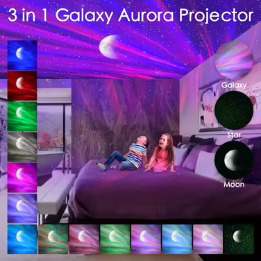 ibell LED Star Projector, Northern Lights Projector Night Light Aurora Polar Light Lamp with 14 Light Modes & White Noise Timer, Galaxy Star Projector Kids Adult Gift for Room Decor (Black)
