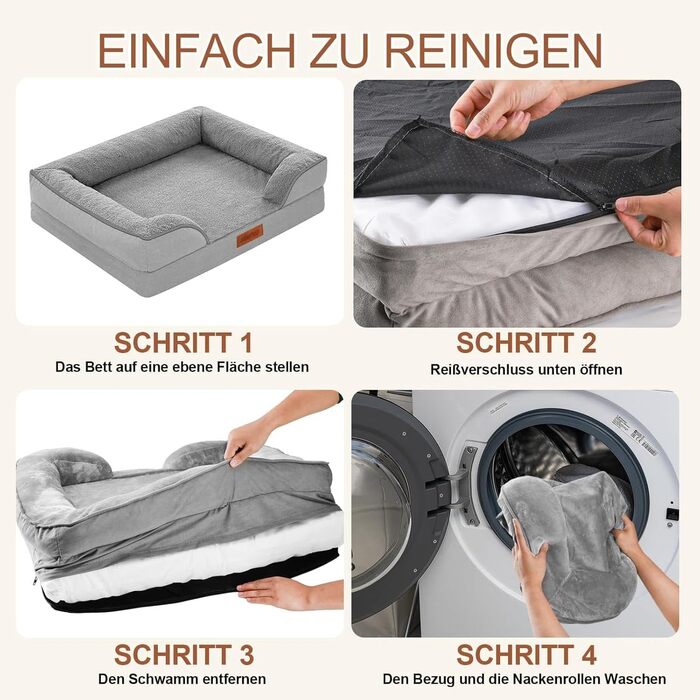 AUSCAT Orthopedic Dog Bed Small Dogs - Dog Bed Memory Foam with Removable, Washable Cover, Waterproof Liner, and Non-Slip Bottom, 60cm L x 45cm W x 15cm H (Grey)