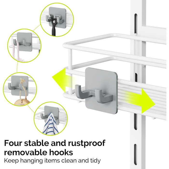 Настінна полиця для душу Orimade, сіра, 5 ярусів, з гачками, з мильничкою, нержавіюча сталь