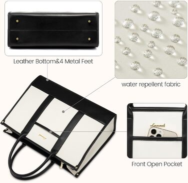 Сумка для ноутбука LOVEVOOK жіноча водонепроникна для роботи, університету (17 дюймів, чорно-бежева). Бізнес-сумка, портфель, сумка для вчителя зі шкіри.