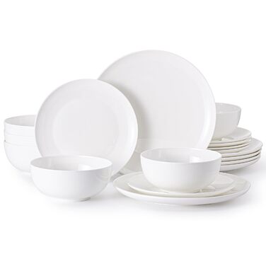 Сервіз HIKAA на 6 осіб, 18 предметів, з кісткового фарфору, набір тарілок, безпечний для мікрохвильової печі та посудомийної машини, для дому, весіль, легкий та довговічний (білий)