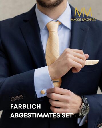 Набір краваток Massi Morino для чоловіків з нагрудним хустиною, краватковою голкою та затискачами для краваток, подарункова коробка - ідеальний вибір для весілля, універсальний розмір (Champagne Square)
