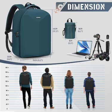 Рюкзак для фотокамери RAINSMORE: водонепроникний, з захистом від дощу, для DSLR/SLR, з відділенням для ноутбука, зелений