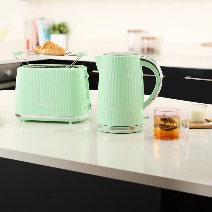 Тостер Russell Hobbs Eden з 6 рівнями підсмажування, підйомний механізм, функції розморожування, підігріву та зупинки, зйомний піддон для крихт, насадка для тостів, колір Pistazie (27374-56)