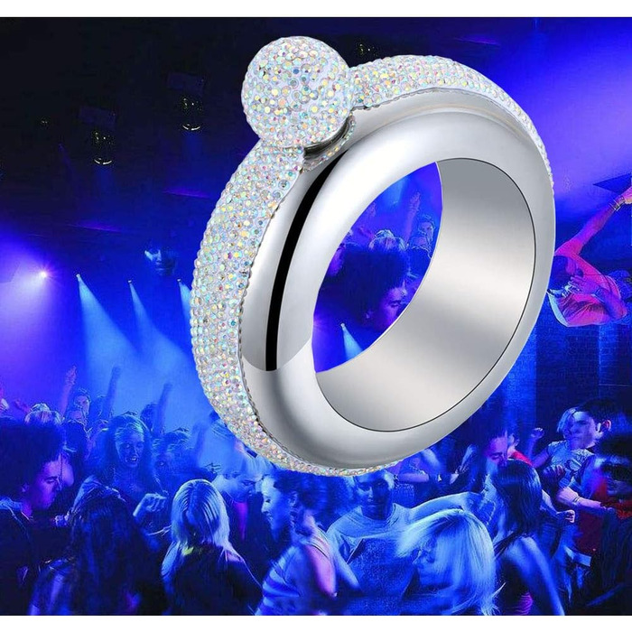 Набір флакон-термос Qingo з браслетом та перснями, 100 мл, нержавіюча сталь, чорний з кришкою зі стразами