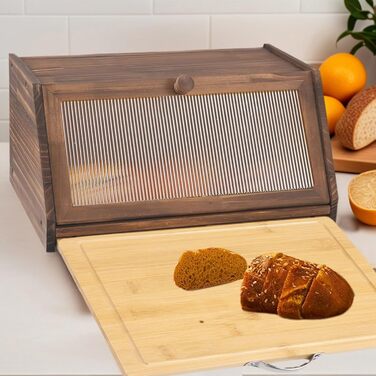 Дерев'яний хлібний ящик з кришкою та дощечкою для нарізання, Brotaufbewahrung