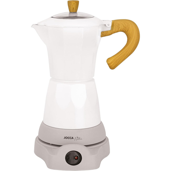Jocca Electric Italian Coffee Machine Nature, 6 Cups Moka Pot, 300ml, Swivel Base, Cold-Touch Handle, Keep-Warm Function, White