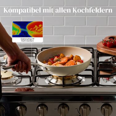 Набір сковорідок Redchef з керамічним покриттям, алюміній, 20/24/28 см, для всіх типів плит, індукційні, без PTFE, PFOA, PFAS, бежевий