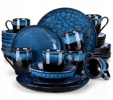 Обідній сервіз темно-синій: комплект посуду (тарілки, миски, чашки), 32 предмети