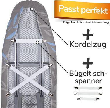 М'який турбо-чехол для прасувальної дошки 140x40, Made in Germany, ÖKOTEX бавовняне ущільнення, швидке прасування з терморефлексією, 5 розмірів, EasyFit+фіксатор, XXL площа 135-140x40-45см, блакитно-сірий