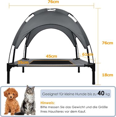 Підвищене ліжко для собак з балдахіном, Outdoor, для кемпінгу та пляжу, XL (122 x 92 x 102 см), водонепроникний дах, дихаюча тканина