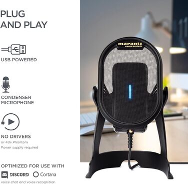 Мікрофон конденсаторний Marantz Professional MPM-1000U з великою мембраною, USB, з нирковою характеристикою для подкастів, студії, геймінгу, з кабелем USB та кліпсою для мікрофона