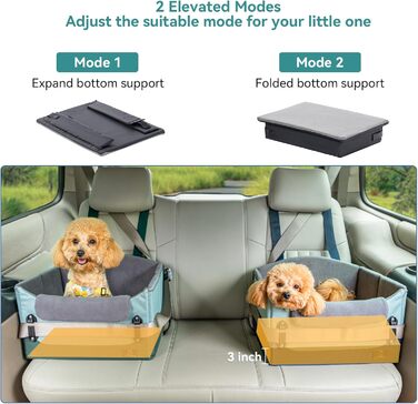 Автокрісло для собак, автокрісло для маленьких собак з ременями безпеки, підвищення для собак, складане, зелене